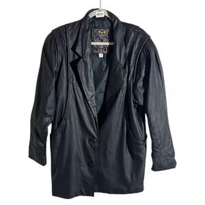 Vintage Leather Blazer Jacket - Women's black